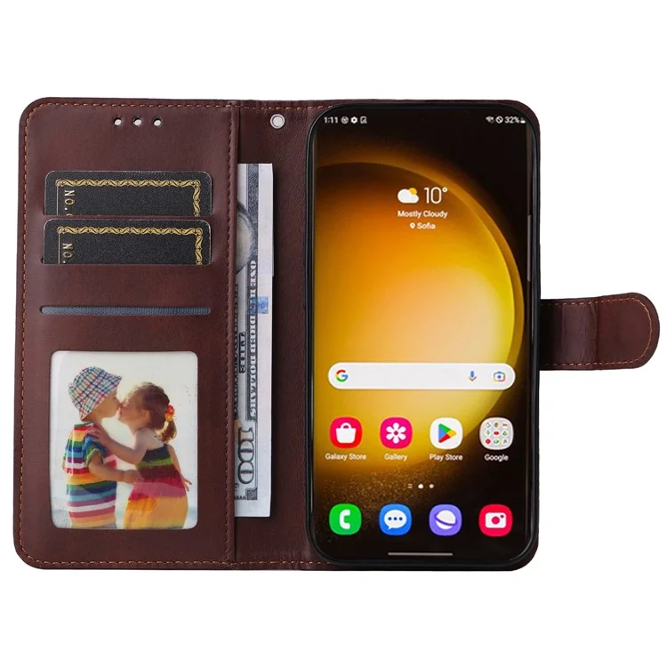 For Samsung Galaxy S24 Ultra Case Flip Stand PU Leather Protective Phone Cover - Brown