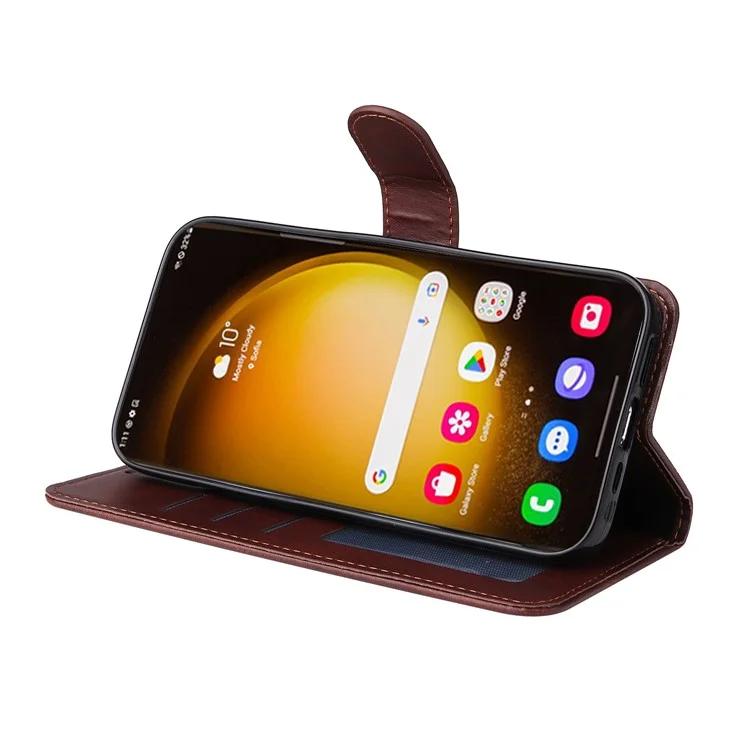 For Samsung Galaxy S24 Ultra Case Flip Stand PU Leather Protective Phone Cover - Brown