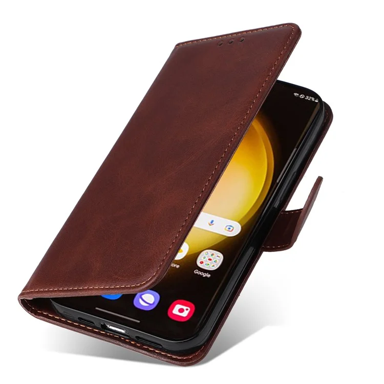 For Samsung Galaxy S24 Ultra Case Flip Stand PU Leather Protective Phone Cover - Brown