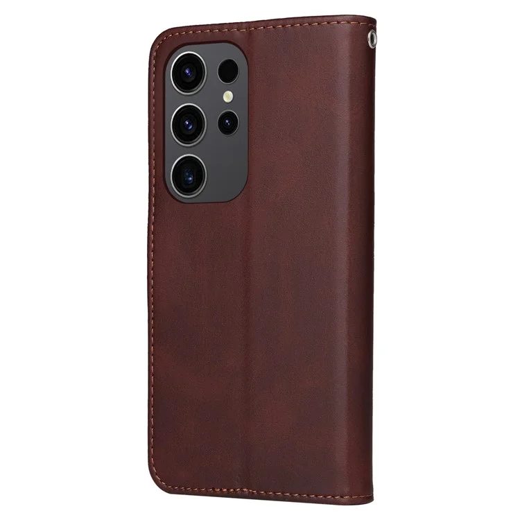For Samsung Galaxy S24 Ultra Case Flip Stand PU Leather Protective Phone Cover - Brown
