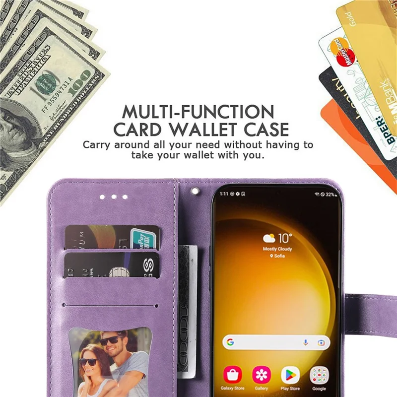 Para Samsung Galaxy S24 Ultra Case Wallet PU Leather Magnetic Flip Folio Phone Cover - Roxo