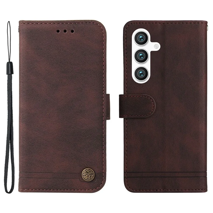 For Samsung Galaxy S24 Leather Wallet Cases Skin Touch Phone Cover Stand with Strap - Brown