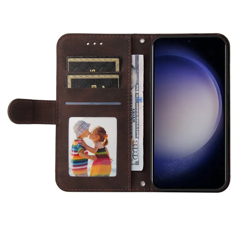For Samsung Galaxy S24 Leather Wallet Cases Skin Touch Phone Cover Stand with Strap - Brown