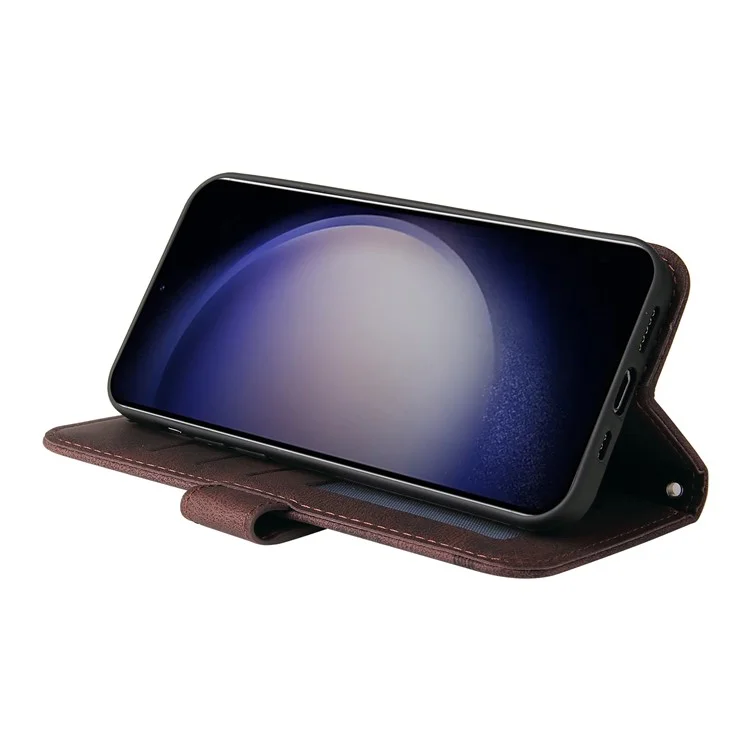 For Samsung Galaxy S24 Leather Wallet Cases Skin Touch Phone Cover Stand with Strap - Brown