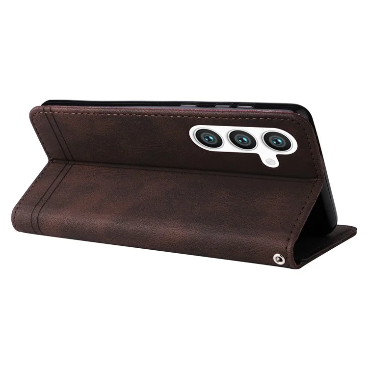 For Samsung Galaxy S24 Leather Wallet Cases Skin Touch Phone Cover Stand with Strap - Brown