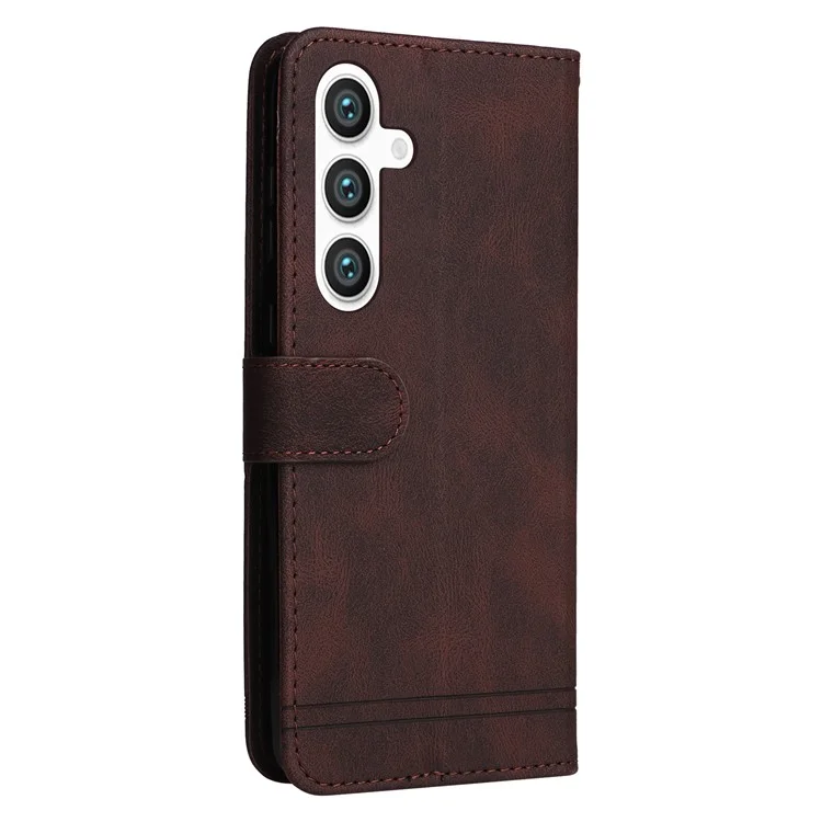 For Samsung Galaxy S24 Leather Wallet Cases Skin Touch Phone Cover Stand with Strap - Brown