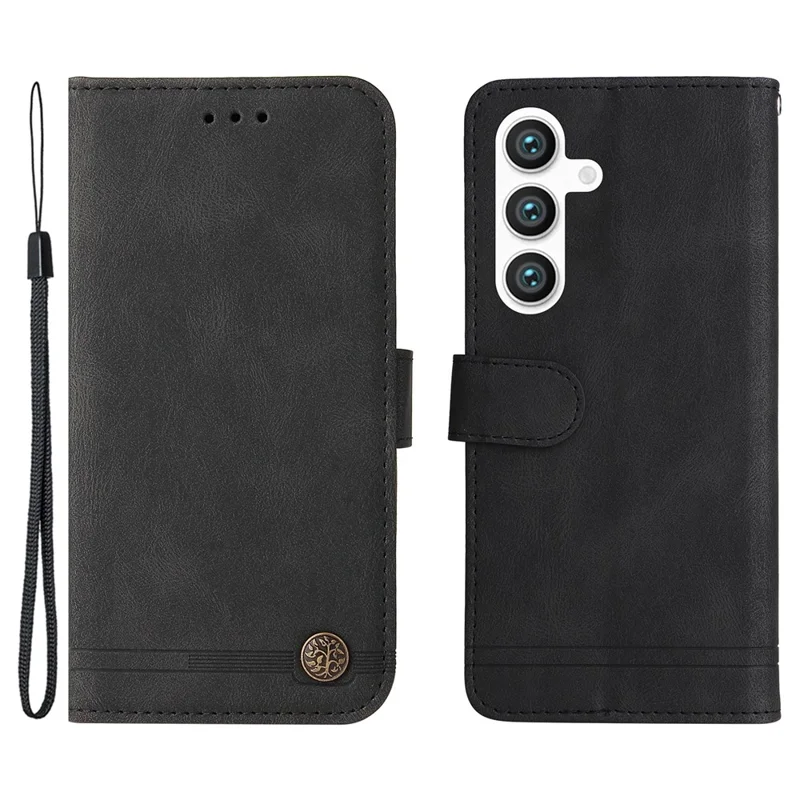 For Samsung Galaxy S24+ Leather Wallet Cases Skin Touch Phone Cover Stand with Strap - Black