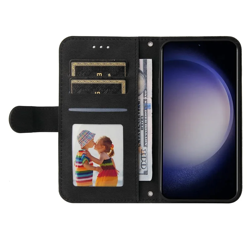 For Samsung Galaxy S24+ Leather Wallet Cases Skin Touch Phone Cover Stand with Strap - Black