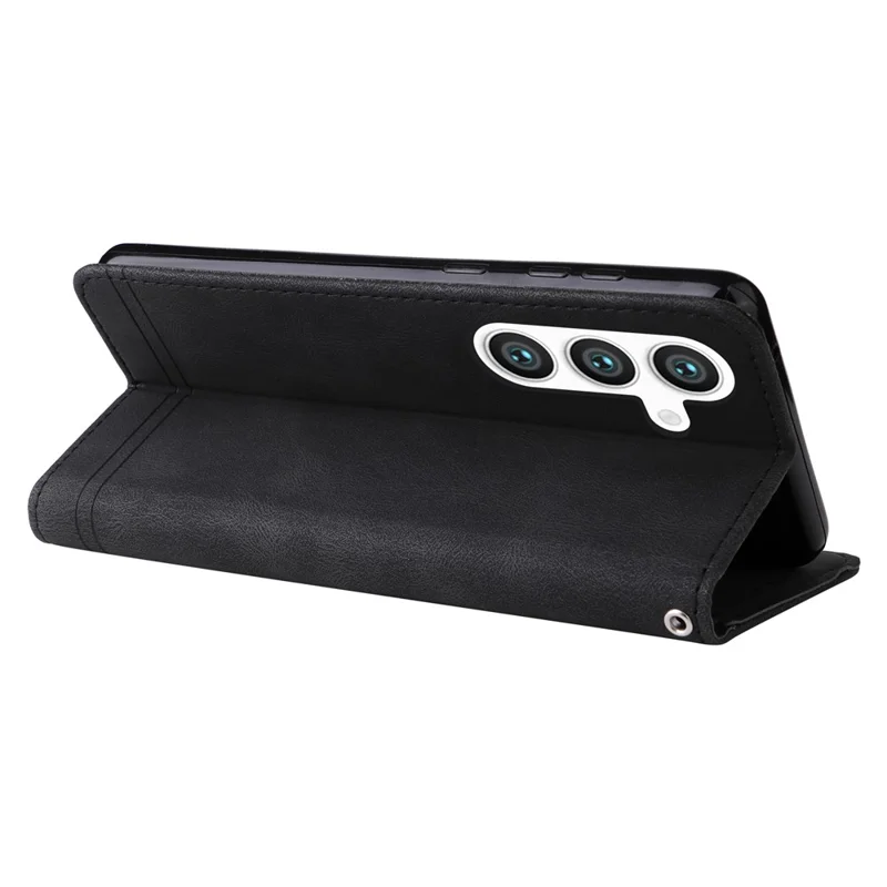 For Samsung Galaxy S24+ Leather Wallet Cases Skin Touch Phone Cover Stand with Strap - Black