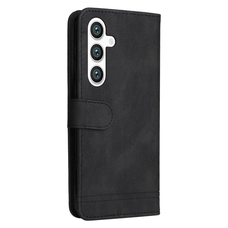 For Samsung Galaxy S24+ Leather Wallet Cases Skin Touch Phone Cover Stand with Strap - Black
