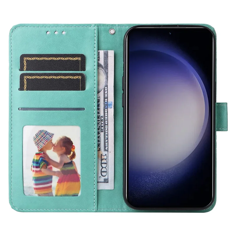 For Samsung Galaxy S24+ Case PU Leather Stand Wallet Sunflower Phone Cover - Green