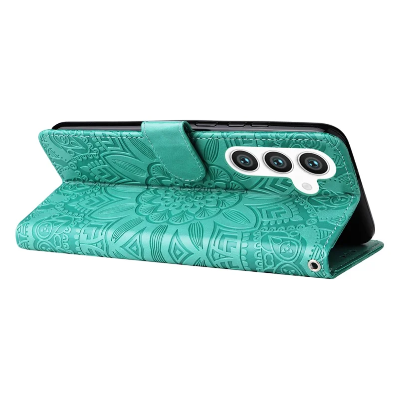 For Samsung Galaxy S24+ Case PU Leather Stand Wallet Sunflower Phone Cover - Green