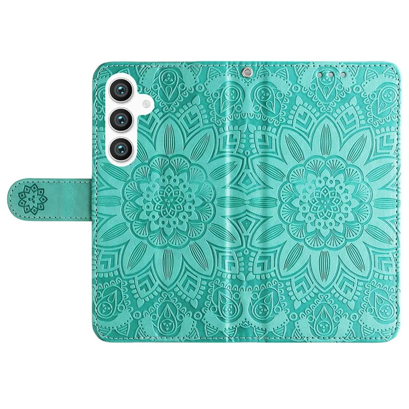 For Samsung Galaxy S24+ Case PU Leather Stand Wallet Sunflower Phone Cover - Green