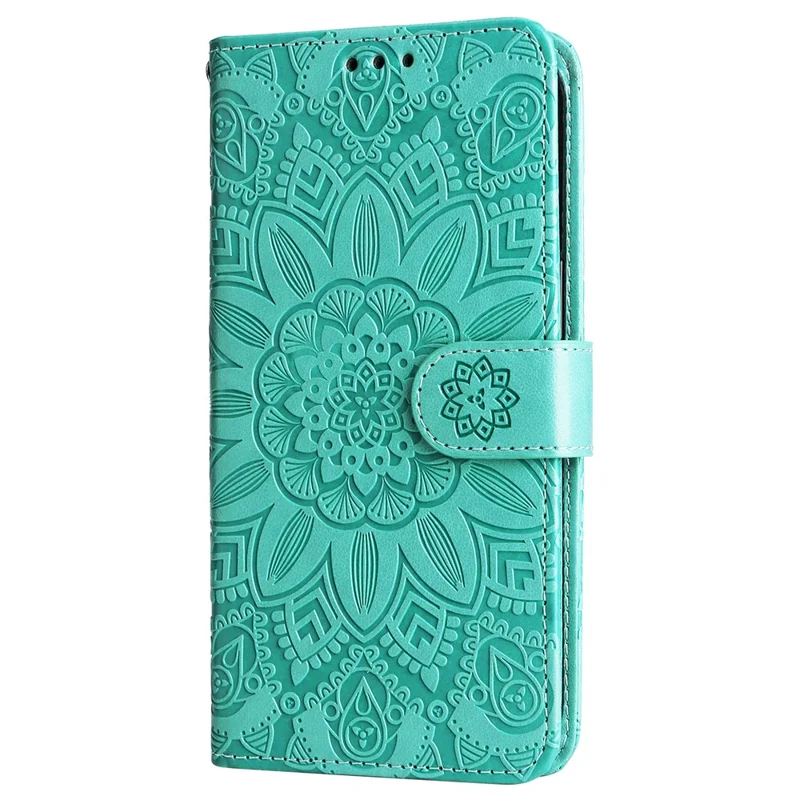 For Samsung Galaxy S24+ Case PU Leather Stand Wallet Sunflower Phone Cover - Green