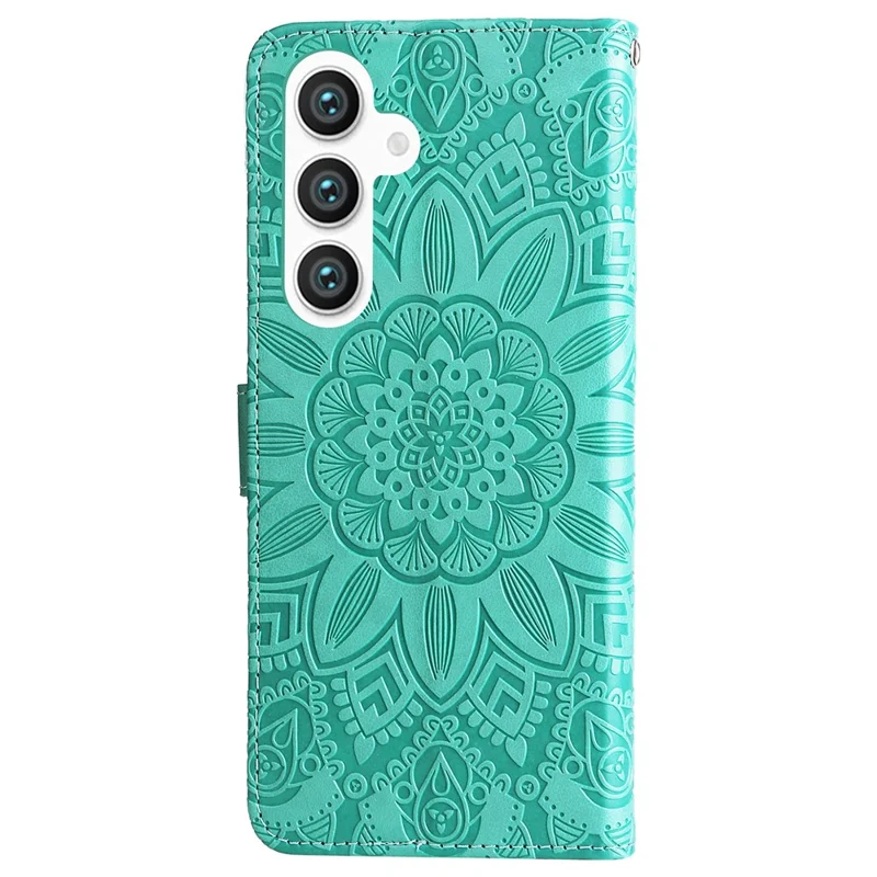 For Samsung Galaxy S24+ Case PU Leather Stand Wallet Sunflower Phone Cover - Green