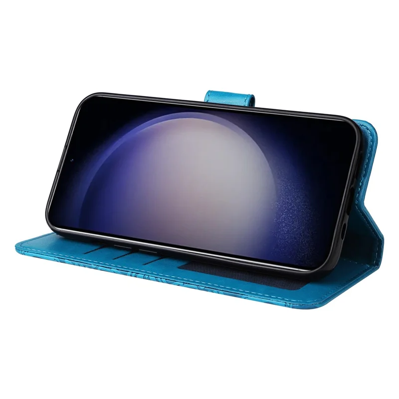 For Samsung Galaxy S24+ Case PU Leather Stand Wallet Sunflower Phone Cover - Blue