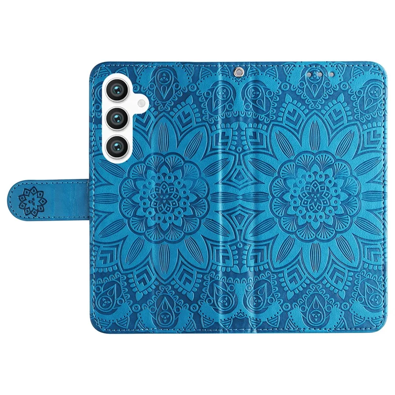 For Samsung Galaxy S24+ Case PU Leather Stand Wallet Sunflower Phone Cover - Blue