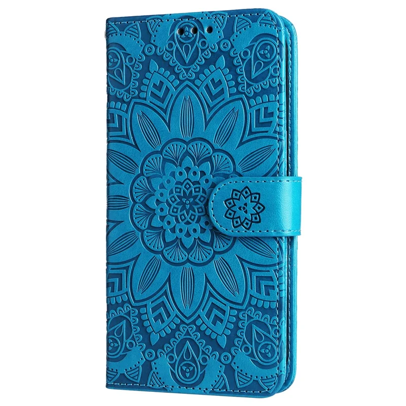 For Samsung Galaxy S24+ Case PU Leather Stand Wallet Sunflower Phone Cover - Blue