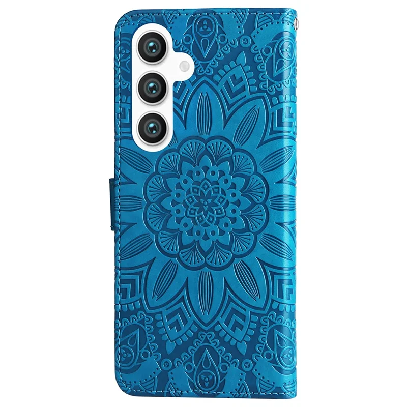 For Samsung Galaxy S24+ Case PU Leather Stand Wallet Sunflower Phone Cover - Blue