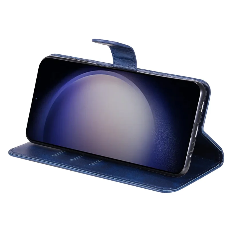 For Samsung Galaxy S24+ Case PU Leather Zipper Stand Folio Phone Cover - Blue