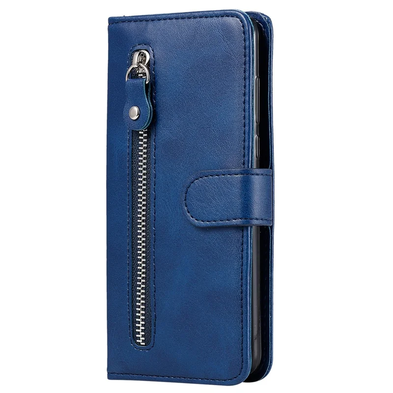 For Samsung Galaxy S24+ Case PU Leather Zipper Stand Folio Phone Cover - Blue