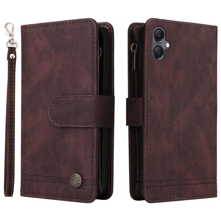 Für Samsung Galaxy A05 4G Case Zipper Pocket Wallet Phone Leather Cover - Braun