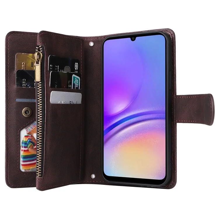 Für Samsung Galaxy A05 4G Case Zipper Pocket Wallet Phone Leather Cover - Braun