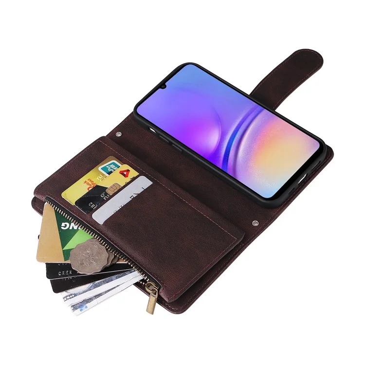 Für Samsung Galaxy A05 4G Case Zipper Pocket Wallet Phone Leather Cover - Braun
