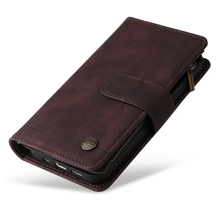 Für Samsung Galaxy A05 4G Case Zipper Pocket Wallet Phone Leather Cover - Braun