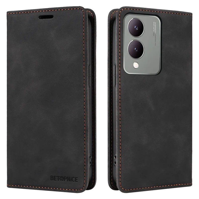 BETOPNICE 003 para vivo Y17s 4G Case RFID Blocking Wallet Phone Stand Cover - Preto