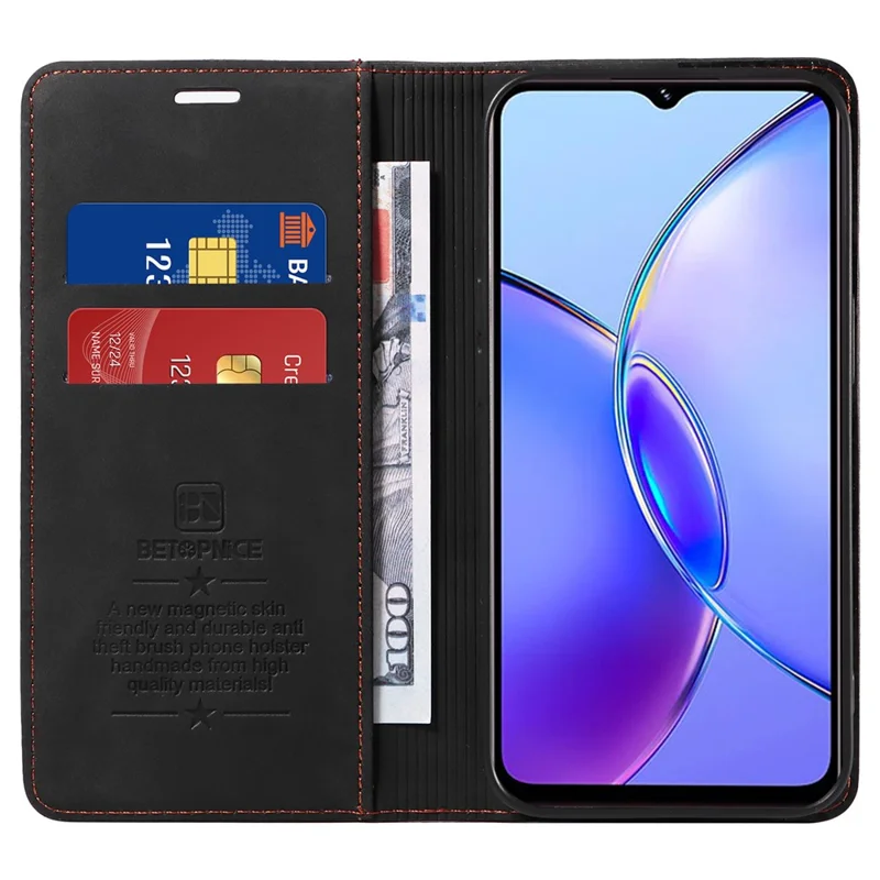 BETOPNICE 003 para vivo Y17s 4G Case RFID Blocking Wallet Phone Stand Cover - Preto