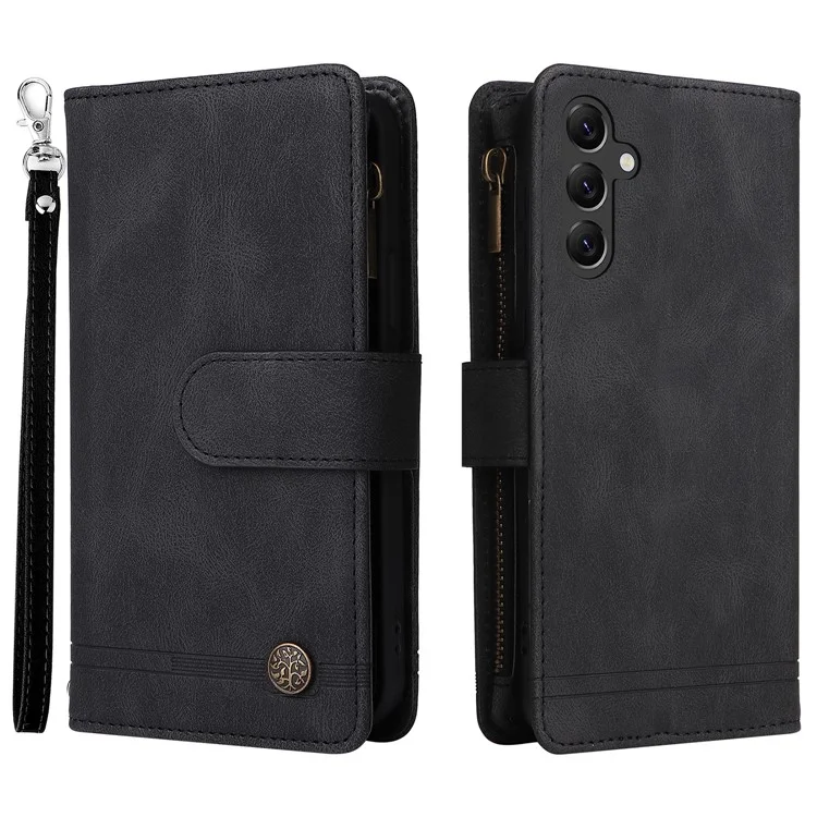 Per Samsung Galaxy A15 5G Case Slot multipli per schede Custodia per telefono con tasca con cerniera - Nero