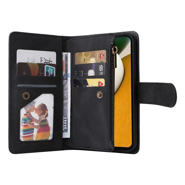 Per Samsung Galaxy A15 5G Case Slot multipli per schede Custodia per telefono con tasca con cerniera - Nero
