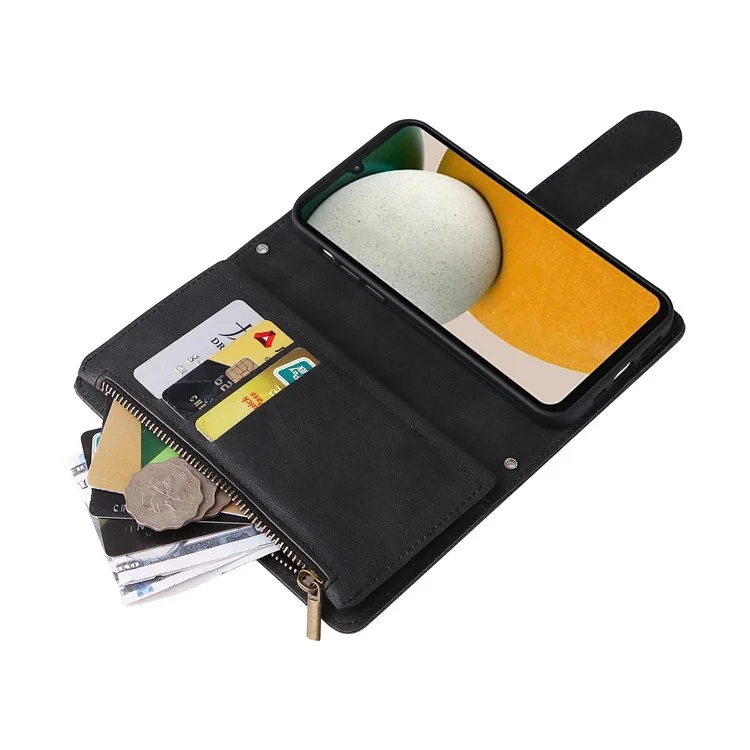 Per Samsung Galaxy A15 5G Case Slot multipli per schede Custodia per telefono con tasca con cerniera - Nero