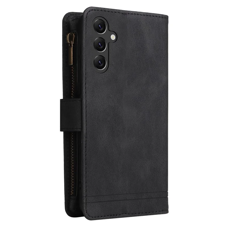 Per Samsung Galaxy A15 5G Case Slot multipli per schede Custodia per telefono con tasca con cerniera - Nero