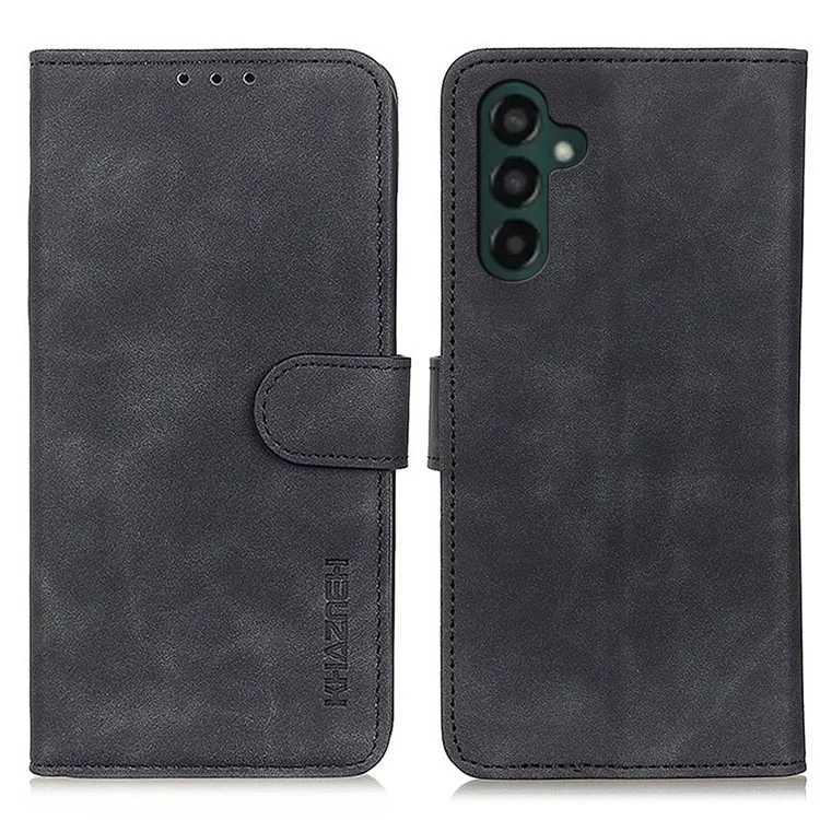 KHAZNEH For Samsung Galaxy A25 5G (Global) (161.0 x 76.5 x 8.3mm) Case Stand Wallet Retro Phone Cover - Black