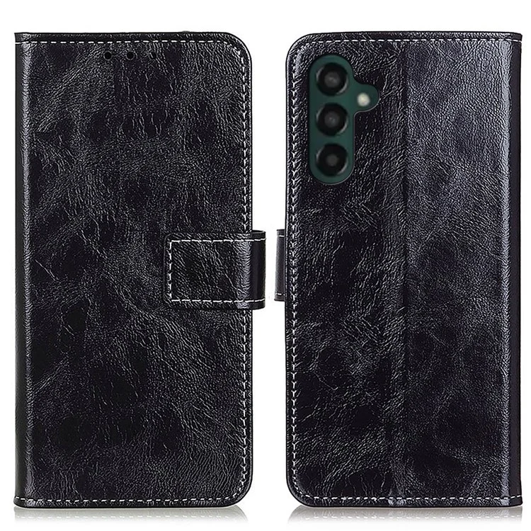 Para Samsung Galaxy A25 5G (Global) (161,0 x 76,5 x 8,3 mm) Capa Retro Crazy Horse Texture Wallet Leather Cover - Preto