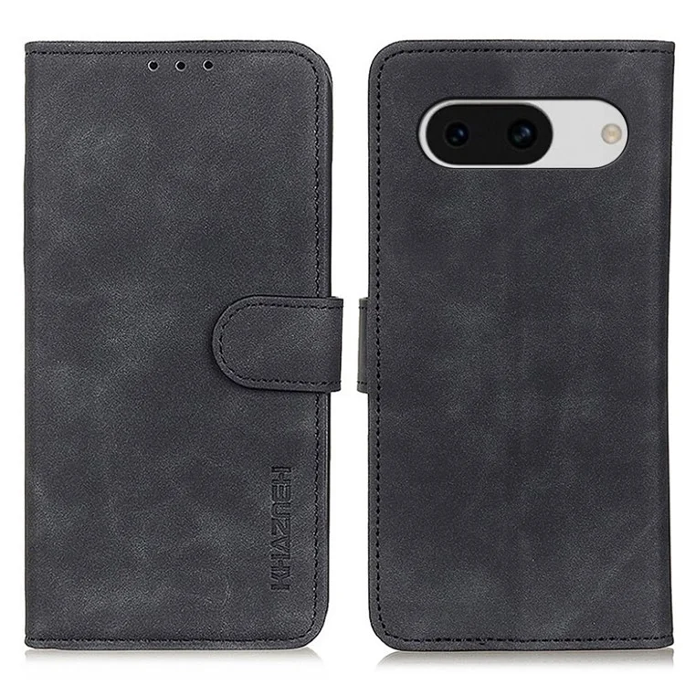 KHAZNEH Pour Google Pixel 8a Case Retro Texture Wallet Leather Phone Cover - Noir