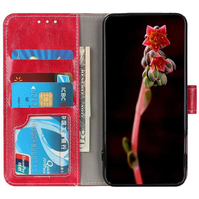 For Google Pixel 8a Case Crazy Horse Texture PU Leather Wallet Stand Cover - Red