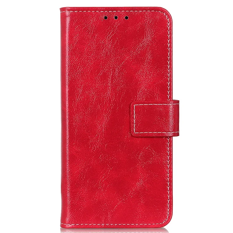 For Google Pixel 8a Case Crazy Horse Texture PU Leather Wallet Stand Cover - Red