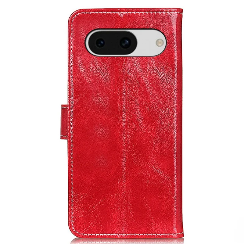 For Google Pixel 8a Case Crazy Horse Texture PU Leather Wallet Stand Cover - Red