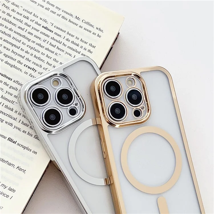 Capa para iPhone 15 Pro Compatível com MagSafe Revestimento Magnético Eletrolítico de TPU Capa de Telefone Celular com Cordão Longo - Azul