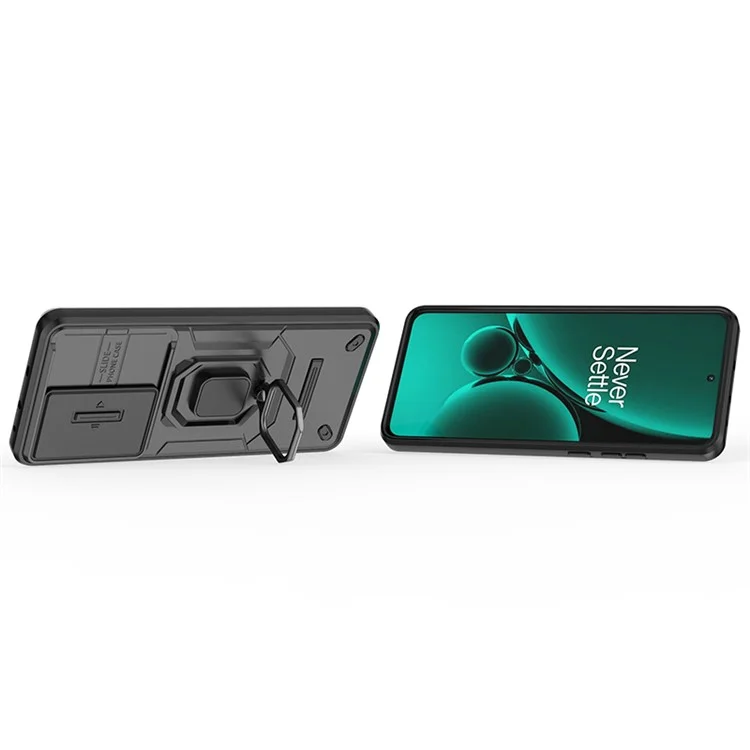 For OnePlus Nord CE3 5G Case Kickstand Phone Cover with Slide Lens Protector - Black