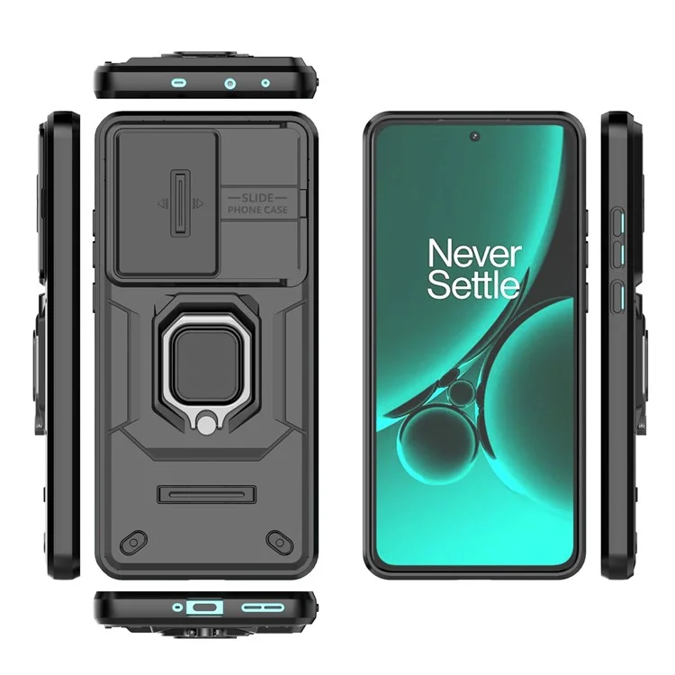For OnePlus Nord CE3 5G Case Kickstand Phone Cover with Slide Lens Protector - Black