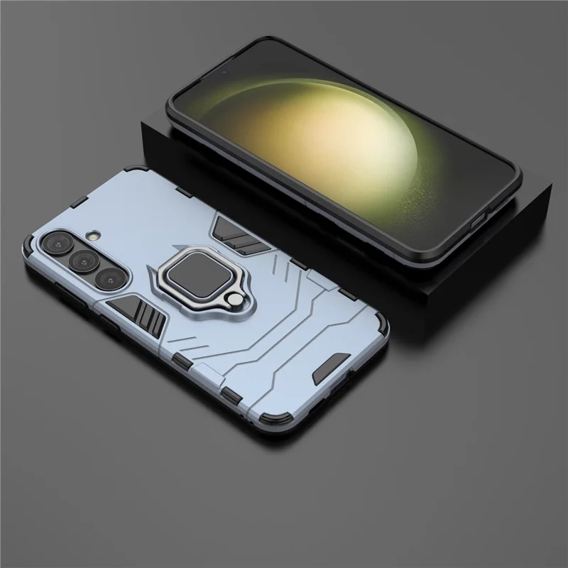 Per Samsung Galaxy S24+ Case Ring Holder Kickstand PC+TPU Phone Cover - Blu