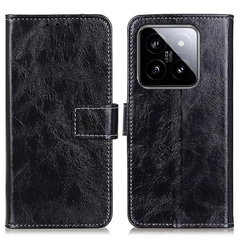 For Xiaomi 14 Case PU Leather Wallet Shockproof Phone Cover - Black