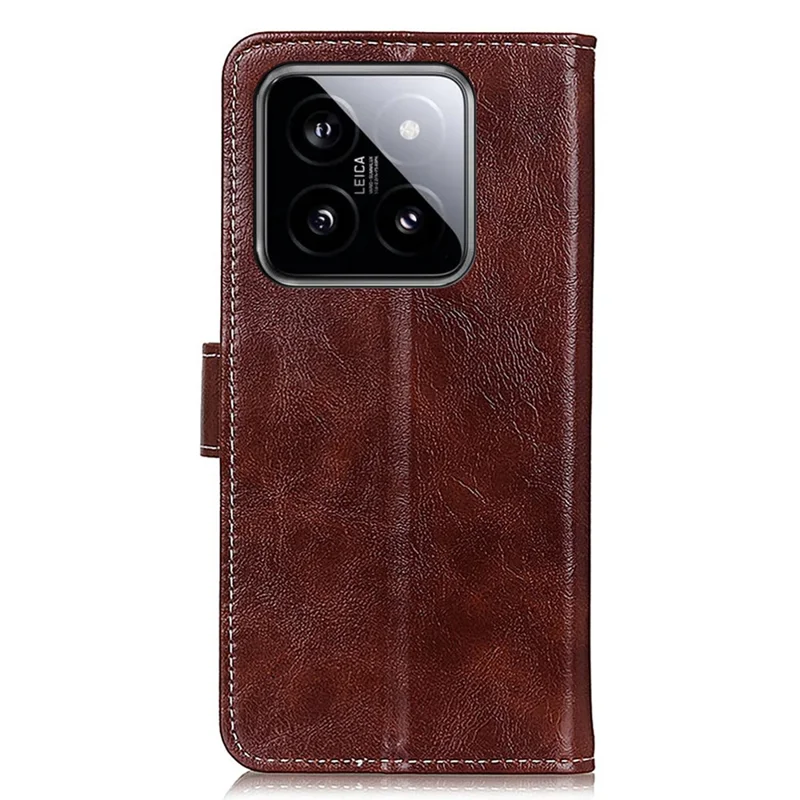 Obudowa na Xiaomi 14, portfel z szorstwej skóry PU, odporna na wstrząsy, brązowa