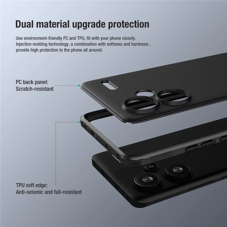 Nillkin Super Frosted Shield Pro Para Xiaomi Redmi Nota 13 Pro+ Caso Pc+ Tpu Tampa de Proteção - Preto