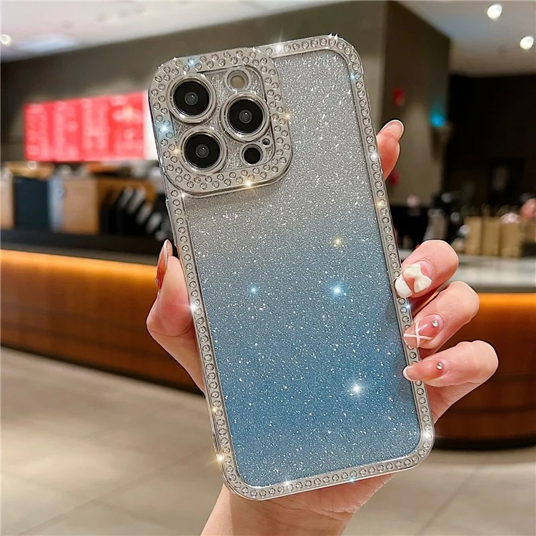 Для iPhone 15 Pro Max TPU Чехол для телефона Electroplate Bling Glitter Cover - Gradient Blue