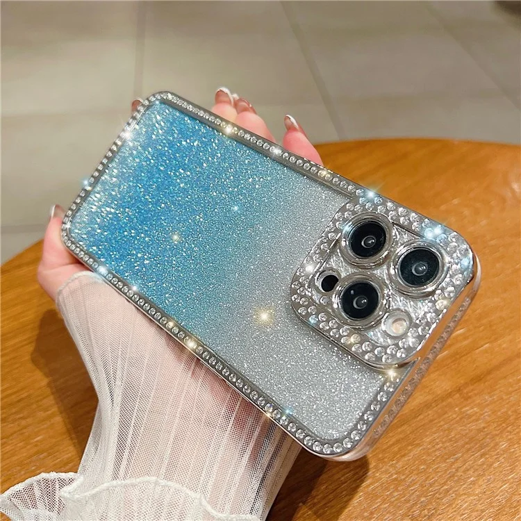 Для iPhone 15 Pro Max TPU Чехол для телефона Electroplate Bling Glitter Cover - Gradient Blue